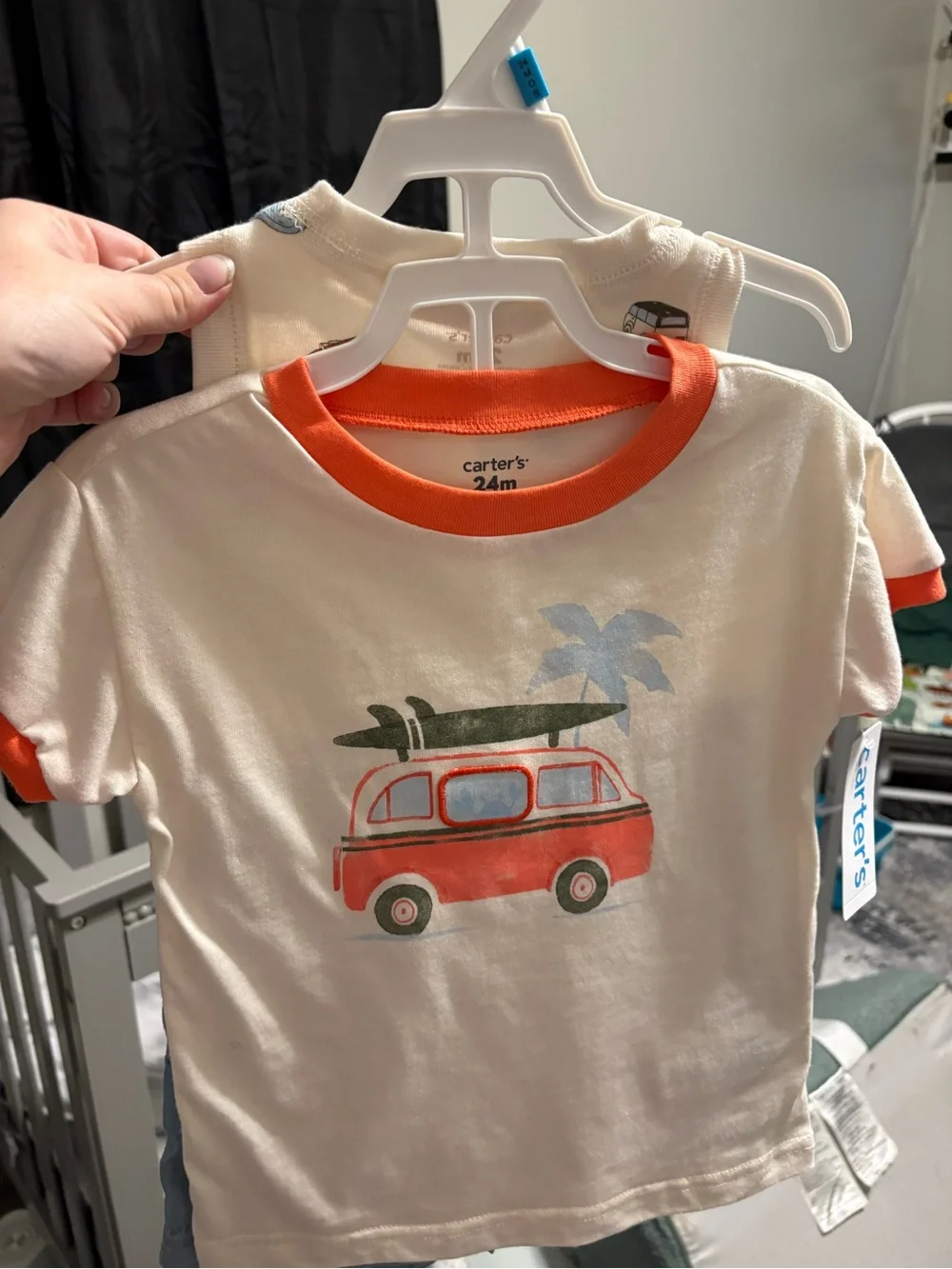 Carter's Cream Tee with Orange Trim and Red Surf Van Graphic
